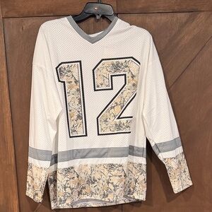 Men's White and Gray Camouflage Jersey Shirt